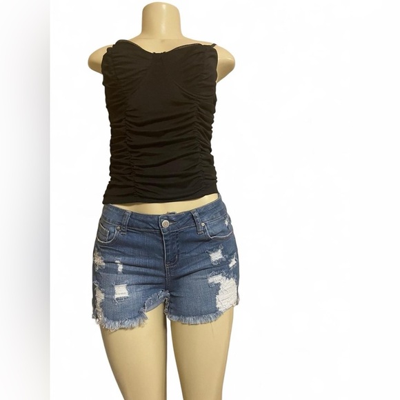 Just Polly Black Ruched Sleeveless Top - Picture 1 of 5